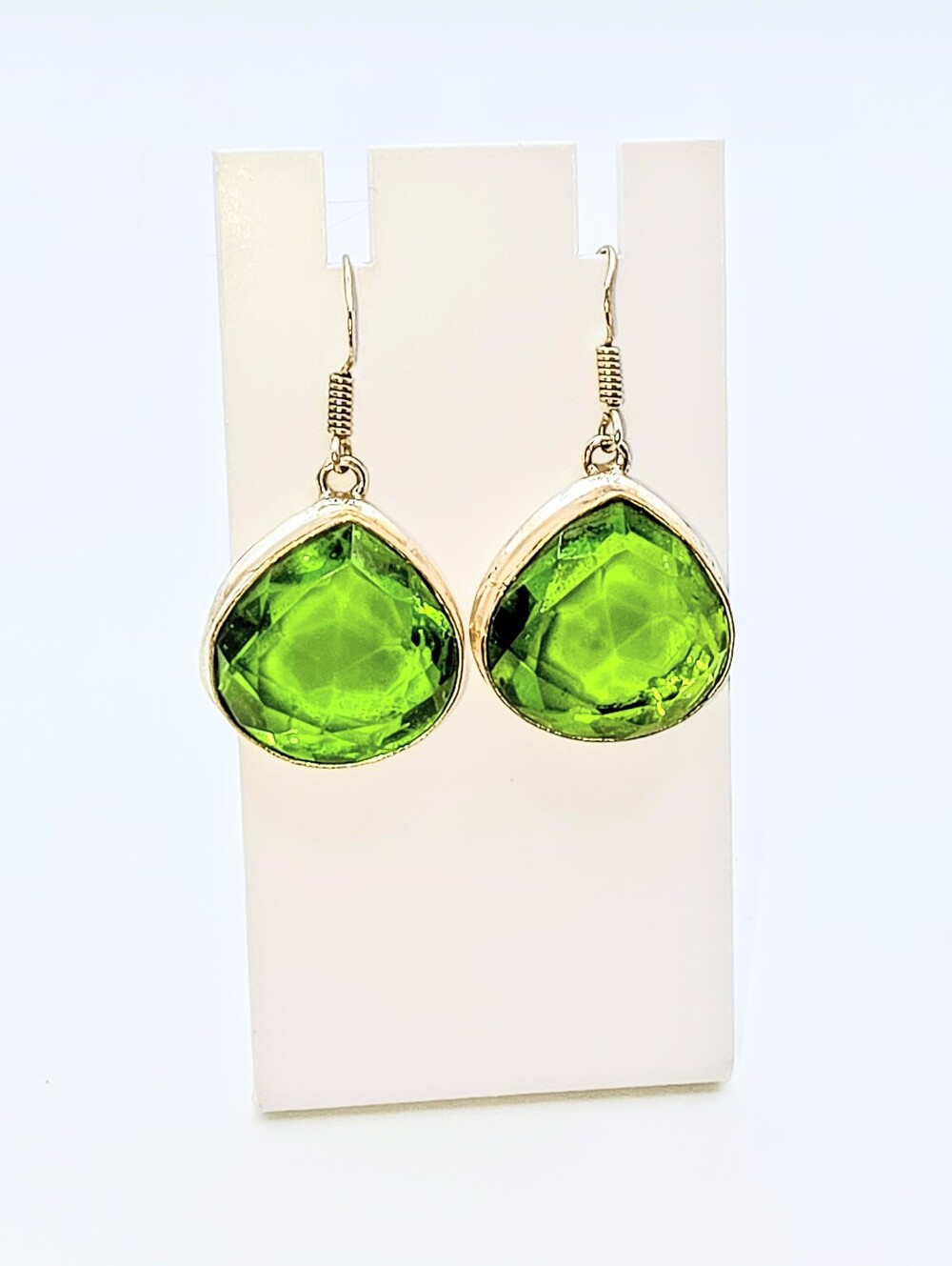 Faceted Peridot Gemstone Earrings in 925 Solid Sterling Silver (1.8")